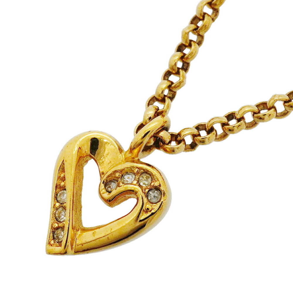 Christian Dior Necklace, Heart Motif, GP Plated, Rhinestone, Gold, Women's